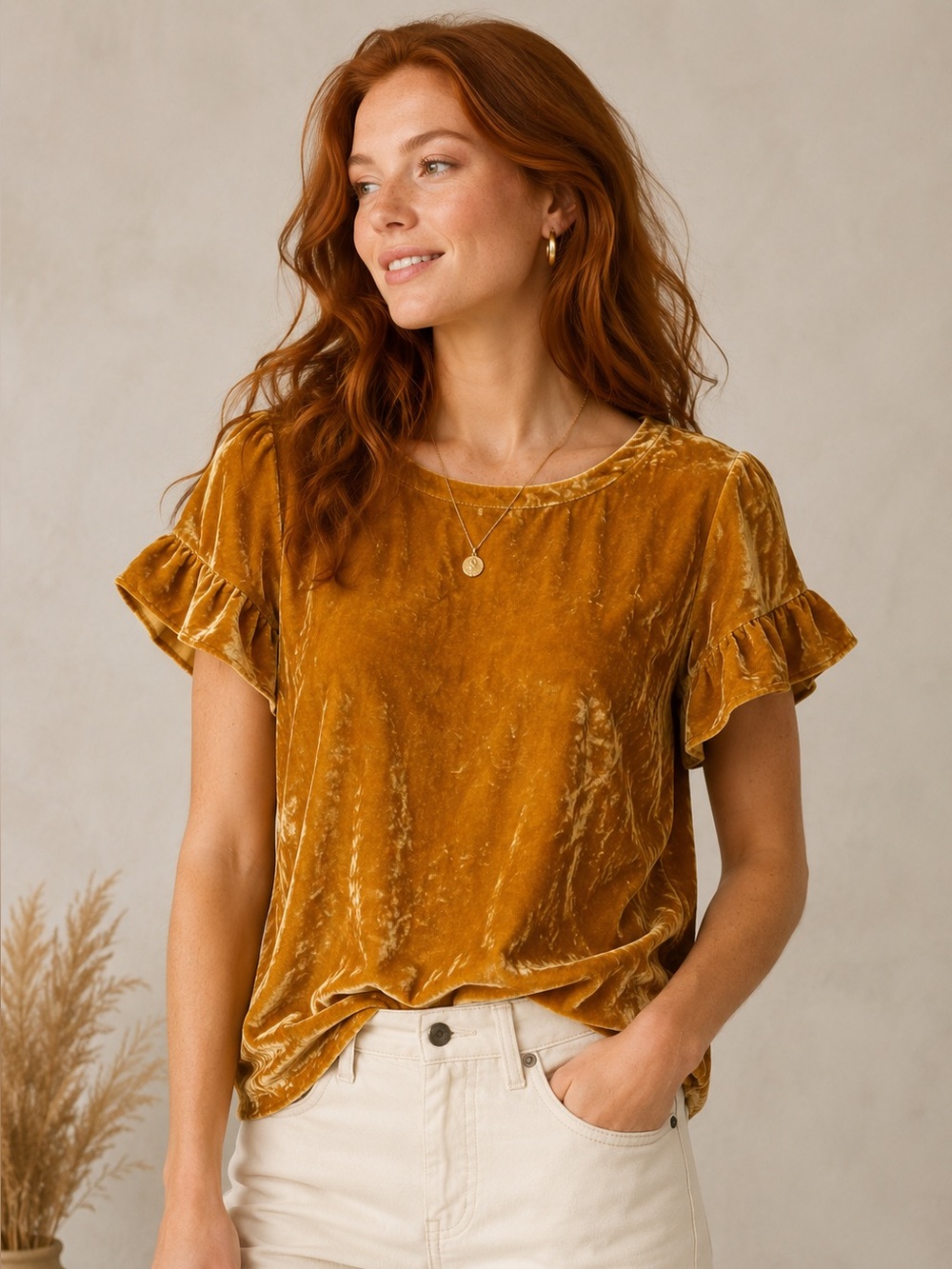 2/$20 LOFT Goldenrod Yellow Crushed Velvet Blouse